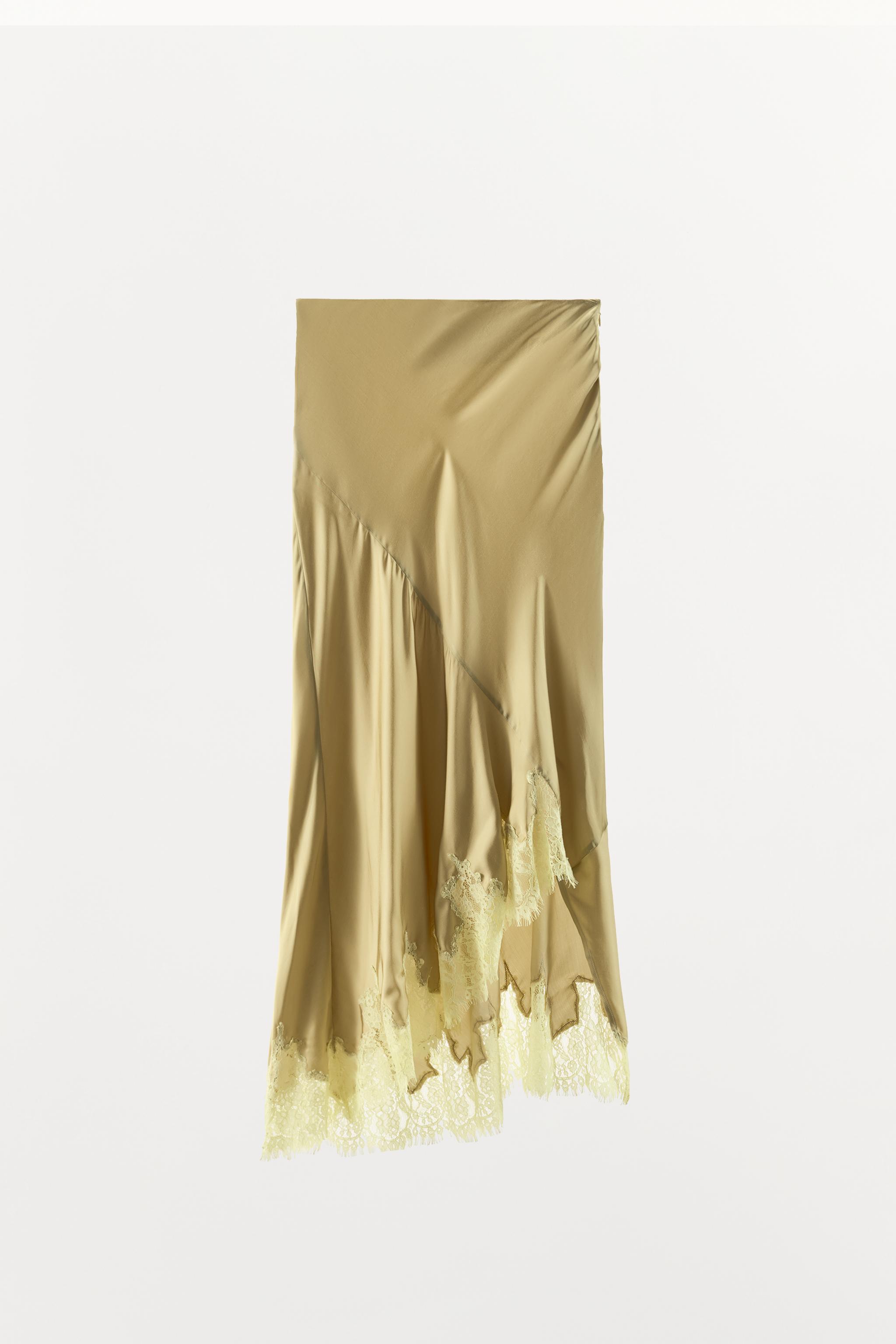 ASYMMETRIC SATIN LACE SKIRT